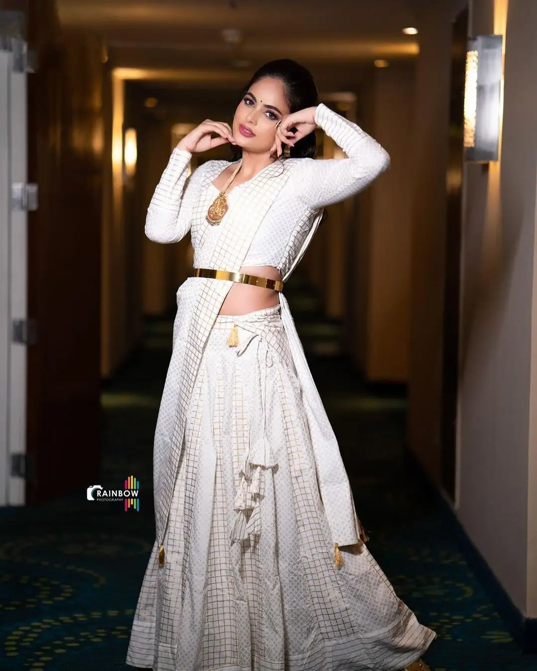 Nandita Swetha in Indian Traditional White Lehenga Choli